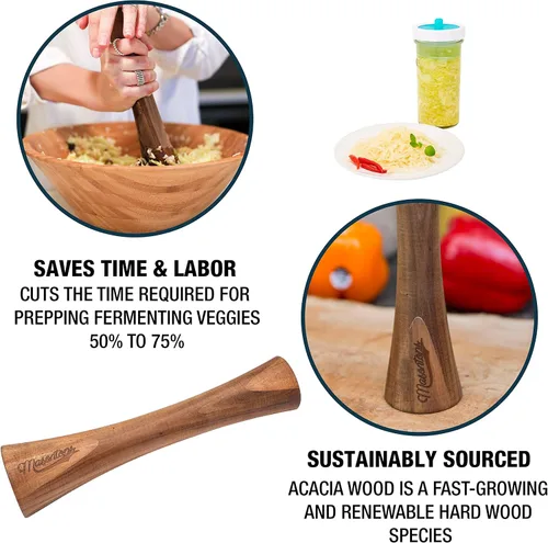 Miniatura 4 de Masontops Envasadora de pepinillos - Tamper de fermentación vegetal de madera de acacia - Pounder de chucrut de col - Herramienta de fermentación