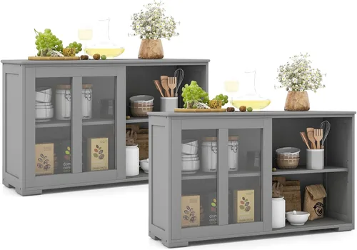 Miniatura 3 de Aparador de buffet compacto de 42 pulgadas con puertas correderas de vidrio y estante ajustable para comedor, sala de estar