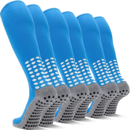 Miniatura 14 de 3 pares de calcetines de fútbol de agarre para hombre, acolchados, antideslizantes, para fútbol, baloncesto, deportes, hasta la rodilla, calcetines