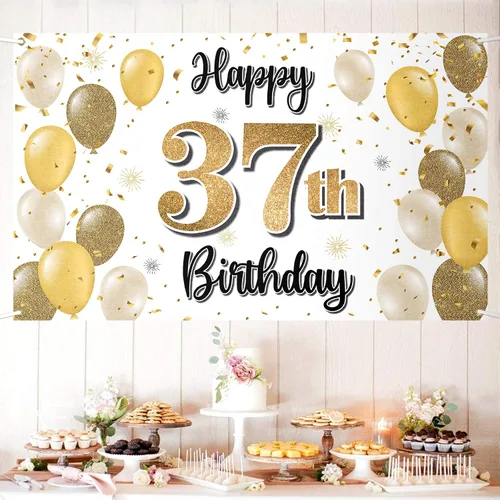 Miniatura 28 de Decoraciones de Feliz Cumpleaños 100, Globo Dorado Grande 100 Pancarta de Cumpleaños Telón de Fondo Letrero - Salud por 100 Años Suministros