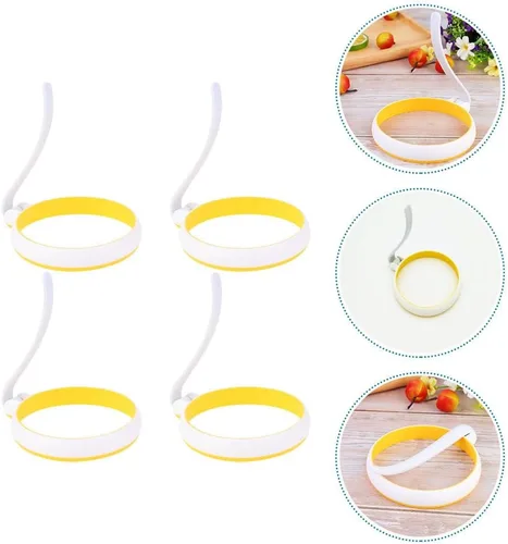 Miniatura 5 de PRETYZOOM 4 anillos de silicona antiadherentes para huevos, moldes redondos de tortilla de 5 pulgadas con asas para cocinar fácilmente en la plancha