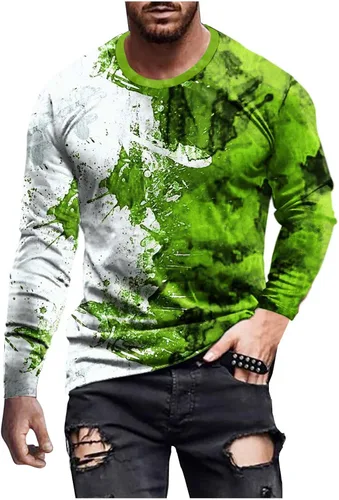 Mens Tshirts Graphic Vintage Funny Color Tie Dye Long Sleeve Crewneck Pullover Tops Casual Stylish Workout Shirts
