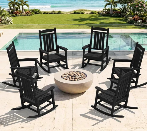 Miniatura 35 de KINGYES Mecedoras de polietileno de alta densidad para exteriores, sillas mecedoras para patio con soporte de 330 libras, balancín suave para porche