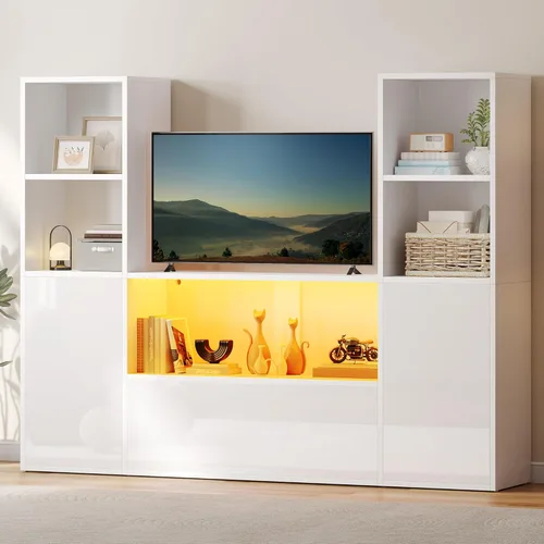 Miniatura 3 de YITAHOME Librería Castle con almacenamiento y luces LED ajustables, estantería blanca en forma de U con gabinete, unidad de visualización UV de alto