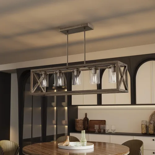 Miniatura 11 de Lámpara de comedor de granja – Iluminación de isla de cocina de 4 luces con altura ajustable y metal grueso para comedor sobre mesa, candelabros