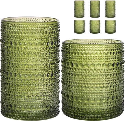 Miniatura 15 de Moretoes - Juego de vasos de beber Hobnail de 12, 12 onzas vasos altos y 10 onzas vasos de cóctel, vasos de vidrio con relieve estilo boho