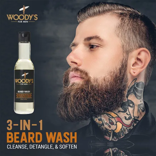 Miniatura 3 de Woody's Jabón de barba para hombres – Lavado y acondicionador de barba, limpia el cabello y la piel facial, aroma a aloe vera y manzanilla, 6.3