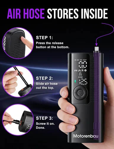 Miniatura 4 de Compresor de aire portátil para inflado de neumáticos, mini bomba de aire inalámbrica portátil con medidor de presión digital, inflado rápido de 150