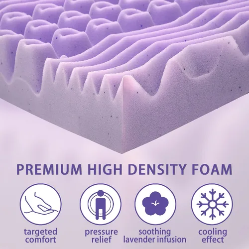 Miniatura 4 de Colchón de espuma de gel de 7 zonas con infusión calmante de lavanda, certificado CertiPUR-US, (2 pulgadas, individual)