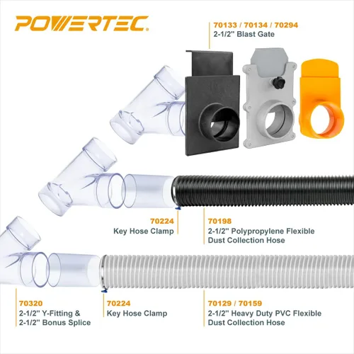 Miniatura 3 de POWERTEC 2-1/2 Pulgadas ID Y Adaptador para Tubos de Recolección de Polvo de 2-1/2 Pulgadas OD, Adaptadores y Accesorios con Unión para Conector