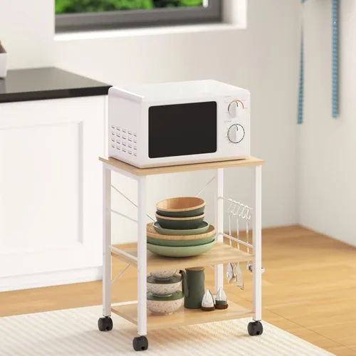 Miniatura 2 de sogesfurniture Estante de cocina de 3 niveles para panadero, soporte para horno de microondas, carrito de almacenamiento, estación de trabajo, Negro