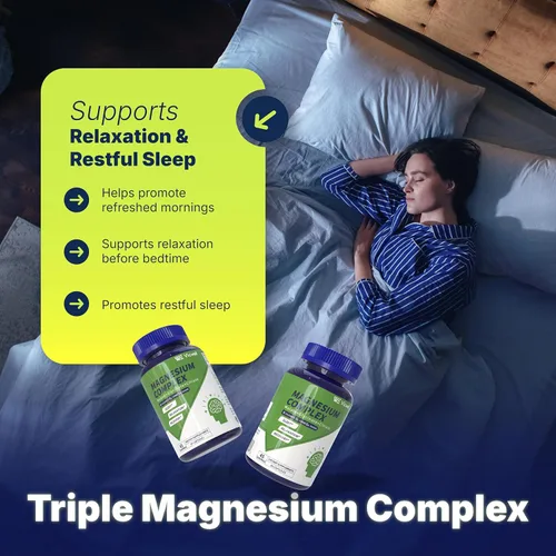 Miniatura 5 de Complejo triple de magnesio – 300 mg de magnesio de malato, glicinato y citrato – Apoya el alivio del estrés y el sueño, nervios y metabolismo
