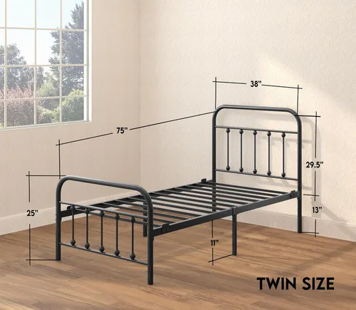 Miniatura 2 de Marco de cama Golden Gate Beds vintage de hierro forjado con base de plataforma metálica clásica, cabecera y estribo, no necesita somier, fácil