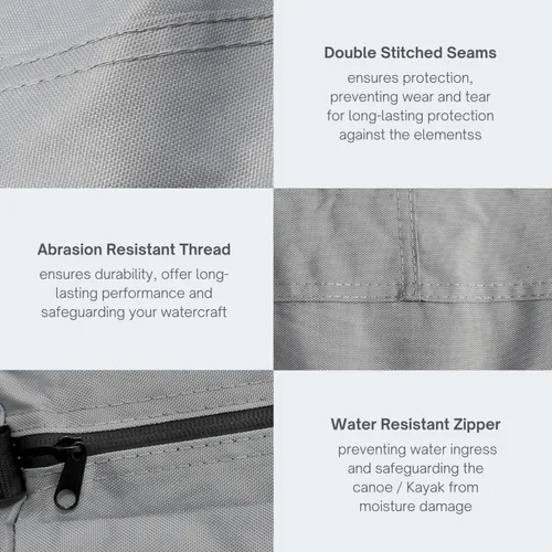 Miniatura 5 de EliteShield Cubierta para canoa, cubierta para kayak; impermeable, resistente a los rayos UV, de poliéster de grado marino, canoa, kayak, barco, Gris