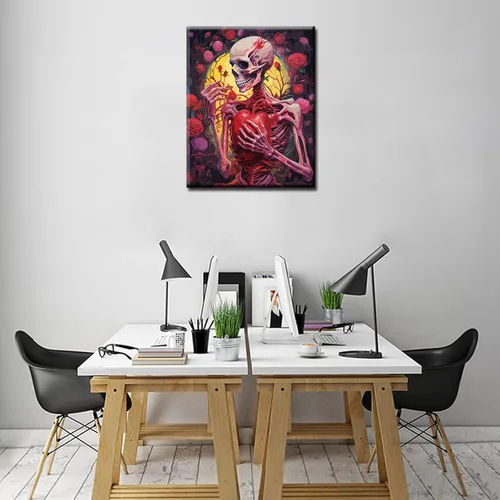 Miniatura 2 de Tucocoo Pintura de calavera de corazón por números para adultos, diseño de flores trippy, pintura por número para adultos principiantes, pintura