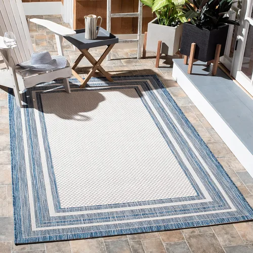 Miniatura 78 de SAFAVIEH Alfombra lavable al aire libre Courtyard Collection – 4' x 5'7", beige oscuro y beige, no desprende pelusa y fácil de limpiar, ideal