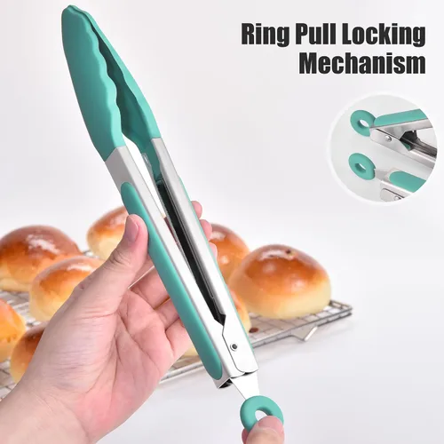 Miniatura 8 de Doosu Pinzas de cocina para cocinar: juego de pinzas para alimentos resistentes al calor de 600 °F con puntas de silicona antiarañazos, pinza