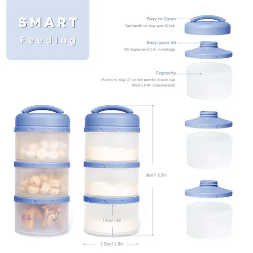 Miniatura 2 de Dispensador de fórmula apilable Termichy, contenedor portátil de leche en polvo, 2 paquetes, azul