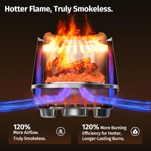 Miniatura 2 de East Oak Fuoco - Fogón de Mesa Sin Humo Bandeja de Cenizas 3 en 1 Fogón Portátil para Madera y Pellets Acero Inoxidable Quema 120% Más