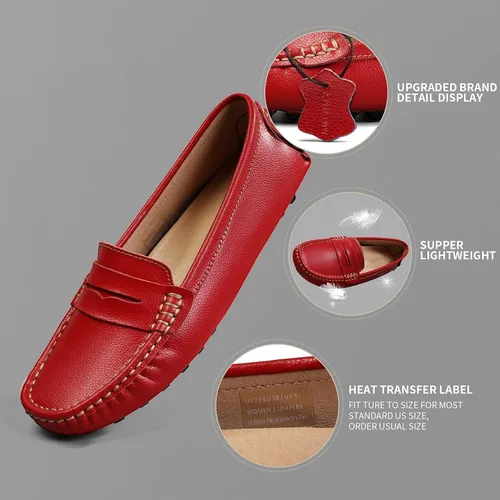 Miniatura 4 de Artisure Mocasines clásicos de cuero genuino para mujer, mocasines de conducción, mocasines casuales sin cordones, zapatos de barco cómodos y a