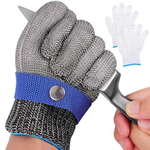 Miniatura 11 de Herda 1 par (L) guantes resistentes a los cortes de grado alimenticio, guantes de cocina de acero inoxidable para cortar carne, filete de pescado