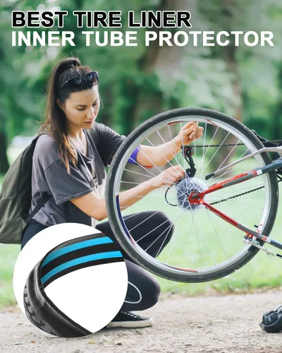 Miniatura 6 de Julai Revestimiento de neumáticos para bicicleta de carretera, protector plano de tubo de bicicleta compatible con 700C 27" Azul+Negro (2 piezas)