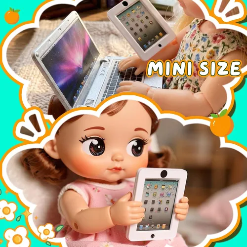 Miniatura 6 de Paquete de 3 mini laptop, tableta y teléfono inteligente para casa de muñecas, accesorios de simulación de computadora para muñeca 1/6 1/12
