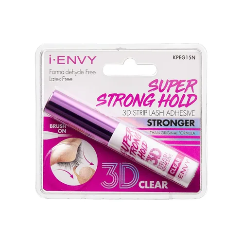 i-Envy by KISS - Pegamento de pestañas 3D de sujeción súper fuerte (transparente), adhesivo de pestañas postizas impermeable, sin látex y sin olor,