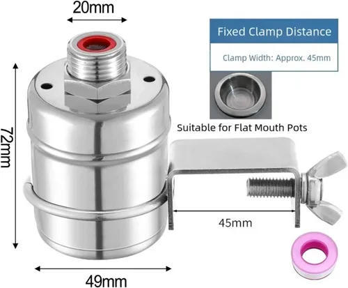 Miniatura 4 de Water Level Controller Stainless Steel Float Ball Valve for Water Tanks and Towers Valve with G1/2 Inch Inlet(DN15 Wide Clip)