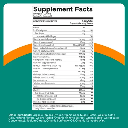 Miniatura 8 de SmartyPants Gomitas multivitamínicas prenatales - Fórmula mejorada: Omega 3 (DHA/EPA), metilfolato, biotina, vitamina D3, C, vitamina B12, B6