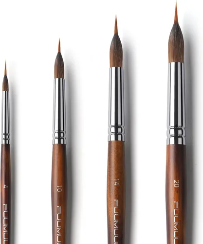 Fuumuui - Pinceles de acuarela profesionales, 4 pinceles de punta de aguja extendida, pincel sintético extra largo con cuerpo de sable para detalles