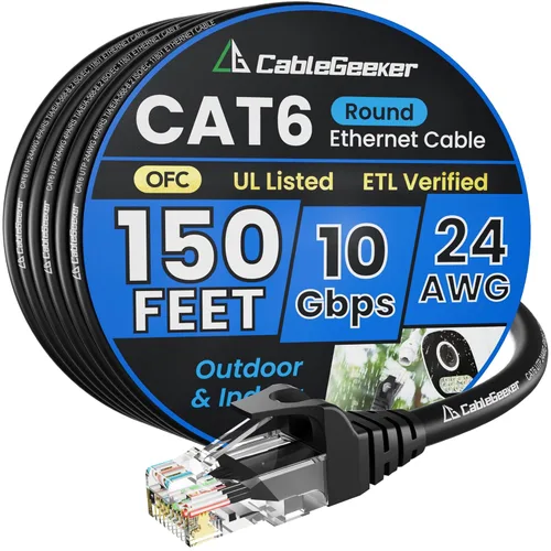 Miniatura 34 de Cable Ethernet Cat 6 de 100 pies, para interiores y exteriores, red de Internet de alta velocidad de 10 Gbps, cable de conexión Ethernet plano