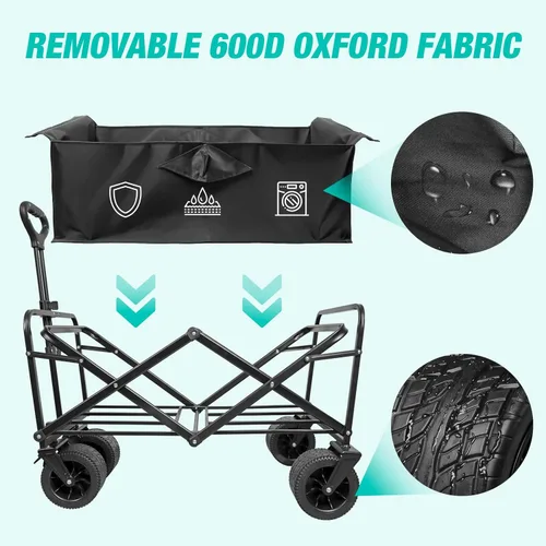 Miniatura 6 de Carro de playa plegable con ruedas grandes todo terreno, carros plegables resistentes con mango ajustable para exteriores, jardín, deportes