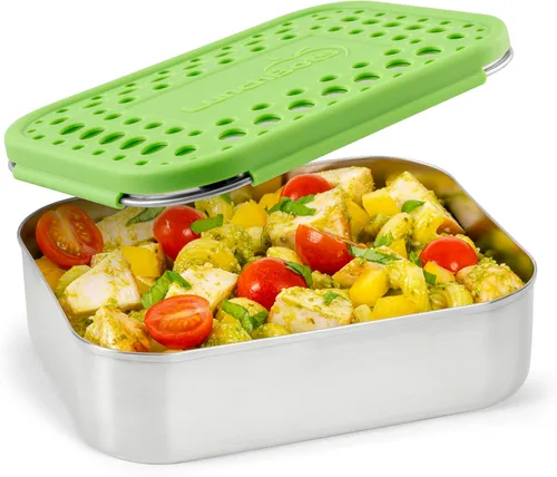 Miniatura 10 de LunchBots Medium Uno - Recipiente para sándwiches de acero inoxidable, diseño abierto para envolturas, ensaladas o comidas pequeñas, ecológico, apto