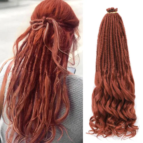 Miniatura 19 de Extensiones de rastas rectas sintéticas de doble extremo, 24 pulgadas, 5 hebras de 0.5 in de ancho, suaves de color negro a marrón oscuro