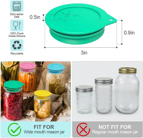 Miniatura 2 de Sophico Tapas de fermentación de silicona, tapas de fermentación sin agua con tapa de tarro Mason para pepinillos, kimchi y alimentos probióticos