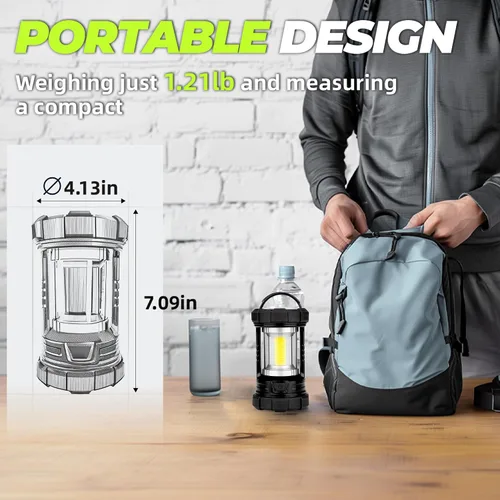 Miniatura 7 de Linterna de campamento de 3000 lúmenes, faroles LED para cortes de energía con cargador de teléfono de 4400 mAh, linterna recargable resistente a