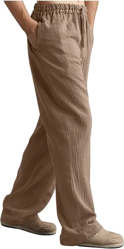 Miniatura 4 de Shiyingl Men's Sweatpants Casual Loose Fit Wide Leg Linen Pants Comfy Stretch Tech Pant Full Length Trouser with Drawstring