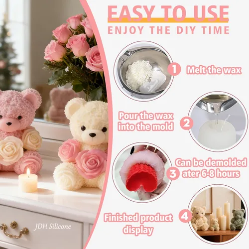 Miniatura 8 de 2 moldes de silicona de oso de rosas, moldes para hacer velas de oso de peluche 3D, adorno para moldes de resina epoxi para manualidades, molde
