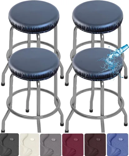 Miniatura 8 de Paquete de 2 fundas para taburetes de bar de poliuretano, impermeables, extraíbles, lavables, color gris, se adapta a taburetes redondos de 13 a 18