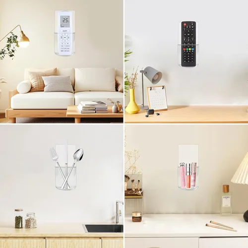 Miniatura 5 de Soporte para control remoto de pared, sin daños, paquete de 2 unidades, soporte remoto adhesivo transparente para cama, caja de almacenamiento