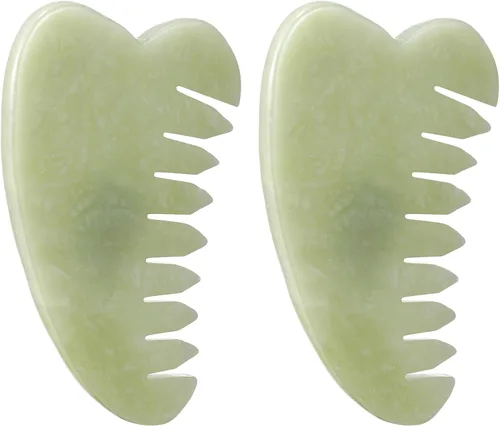 Miniatura 7 de Geiserailie 2 piezas de peines de jade suministros esteticista masaje piedra pelo Gua Sha raspado cuero cabelludo peine herramienta de masaje facial