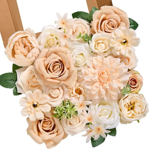 Miniatura 22 de Serwalin Flores de seda, flores artificiales burdeos para decoración de boda, rosas falsas rosas rosas y rojas con tallos y caja de vegetación, A