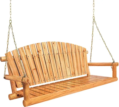 Miniatura 9 de Anraja Juego de columpios para exteriores, columpios de madera para adultos, asiento de porche colgante para patio trasero, patio, parque infantil