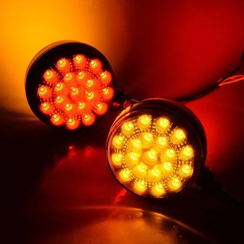 Miniatura 7 de 4 piezas de luces de parada y cola redondas de doble cara con 42 LED, rojas, y lámpara de estacionamiento y señal de giro trasera ámbar, compatibles