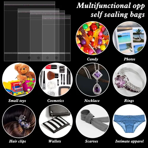 Miniatura 3 de 400 bolsas de plástico transparente autosellantes con agujero para colgar, bolsas de celofán resellables para panadería, galletas, dulces, joyas