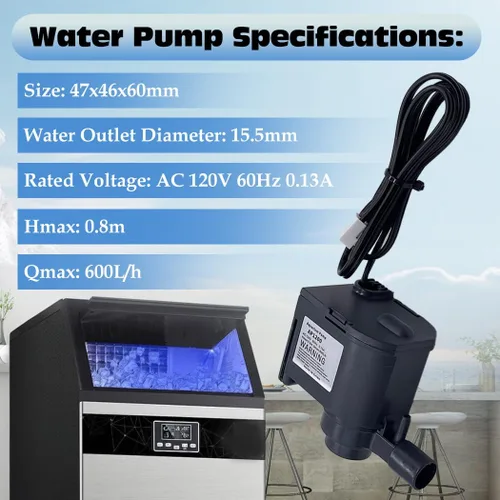 Miniatura 3 de AP1200 AC120V Bomba de agua para máquina de hielo Euhomy, bomba de agua comercial de gran flujo para HZB-30F, HZB-38F, HZB-32, HZB-45, HZB-65