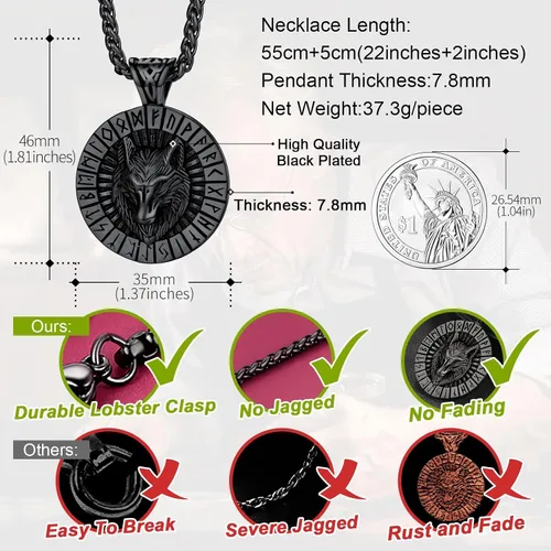 Miniatura 4 de FaithHeart Collar con colgante de lobo vikingo nórdico para hombres y mujeres, acero inoxidable, chapado en oro de 18 quilates, joyería con embalaje