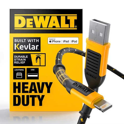 Miniatura 10 de DEWALT Cable USB a Lightning de alta resistencia [certificado Apple MFi] cargador duradero para iPhone, cables Lightning, cable de carga rápida