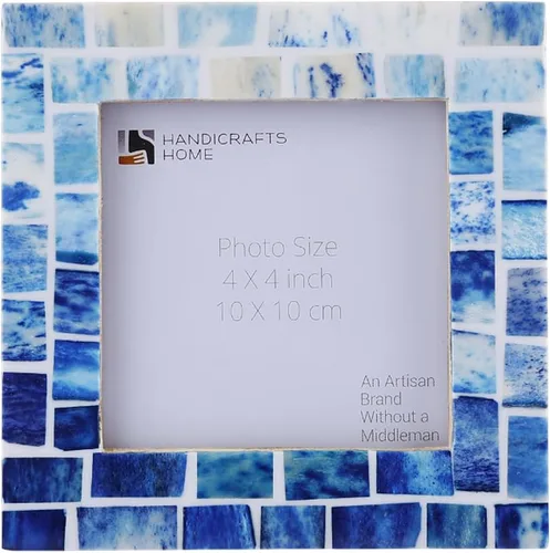 Handicrafts Home Marcos de fotos índigo, con incrustaciones de hueso azul, marcos de fotos estilo mosaico (4 x 4 pulgadas, azul)